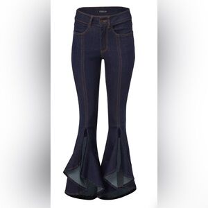 Women's Flared Ruffle Slit Hem Indigo Blue Jeans NWOT
